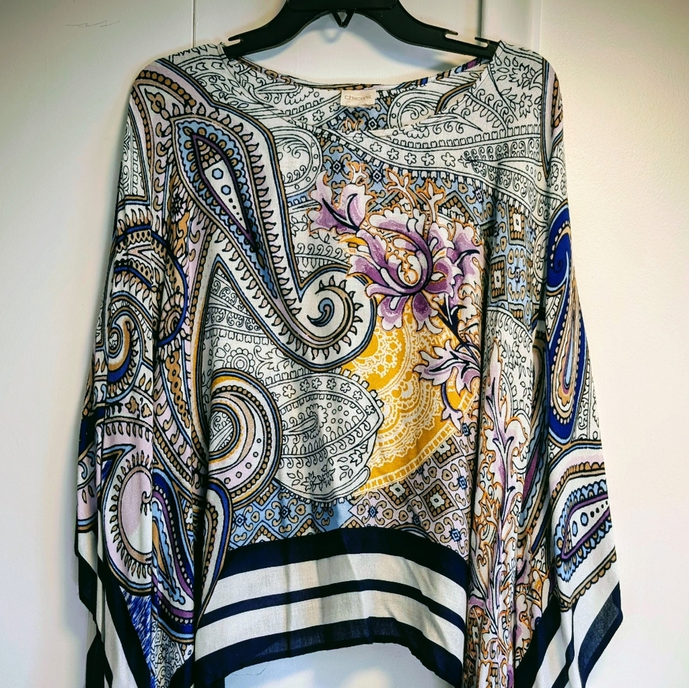Chico's Vibrant Paisley Print Poncho